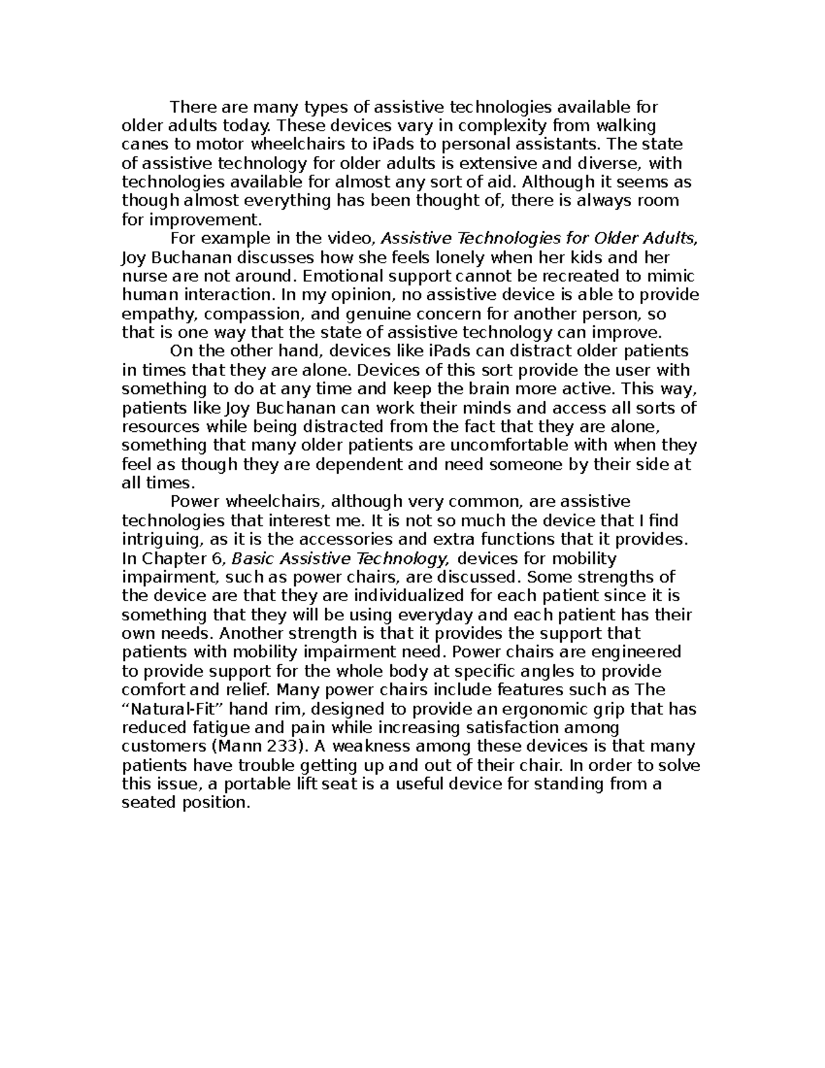 IS 361 Unit 6 - Reflection paper on aging technology article . - There ...