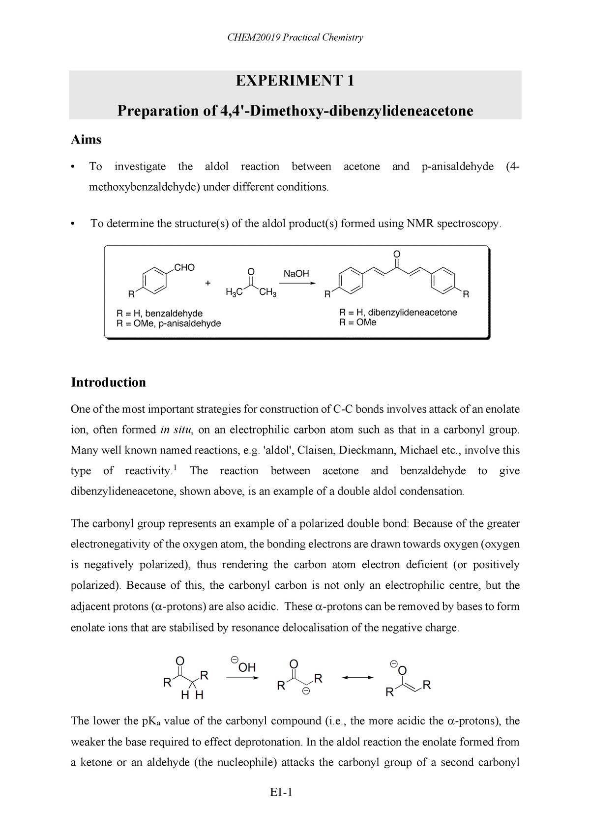 CHEM2001 9 Student Notes E1-5 - CHEM20019 Practical Chemistry ...