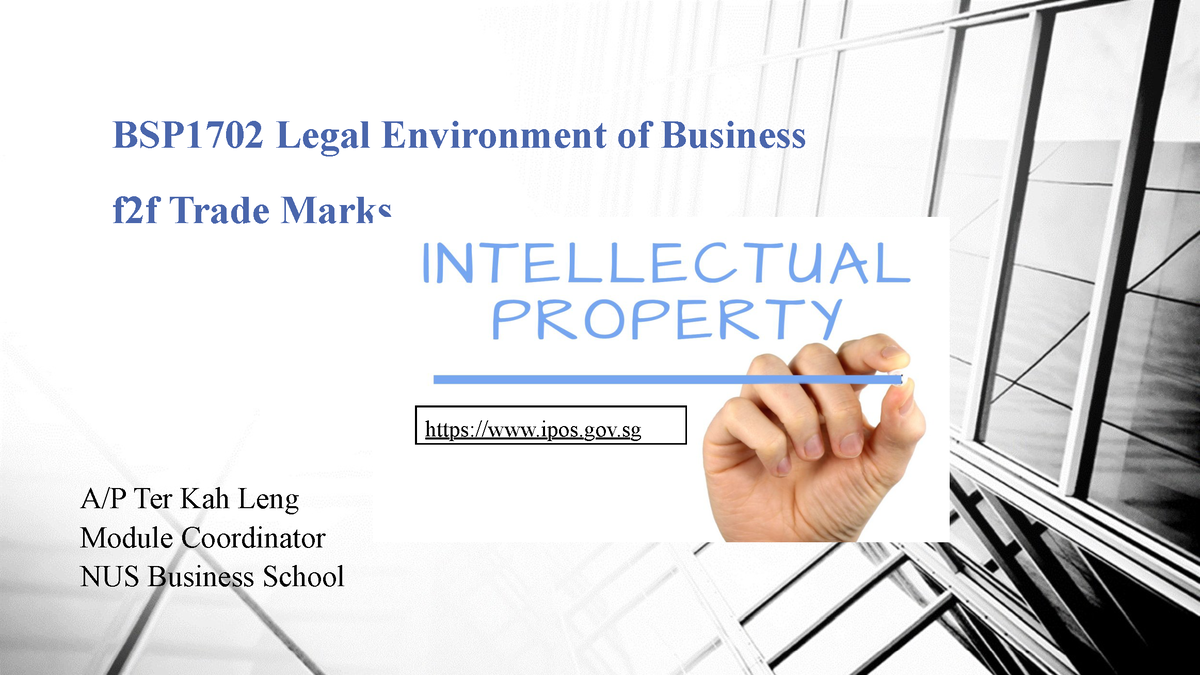 Week 13 Trade Marks Notes BSP1702 Legal Environment of Business f2f