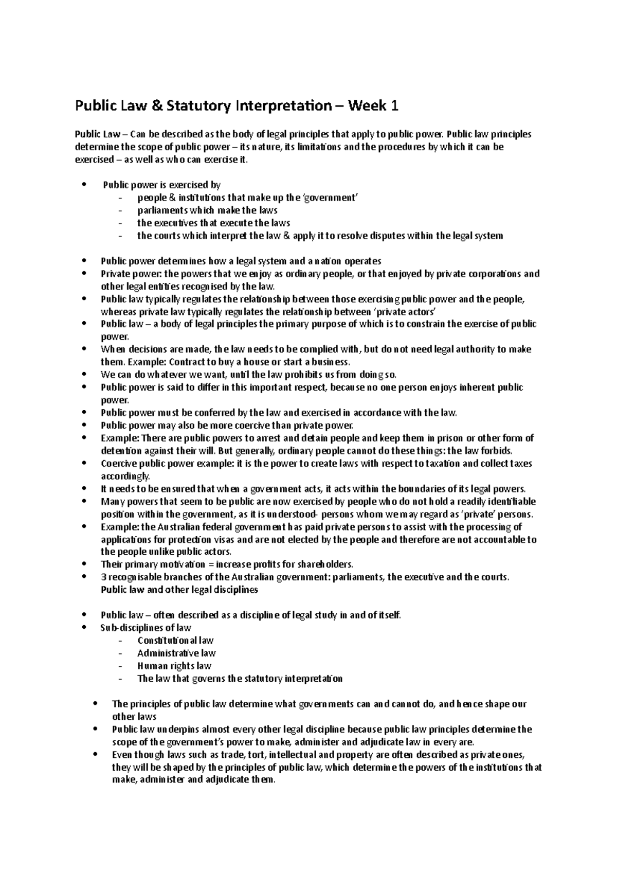 Week 1 - Lecture notes Week 1 - Public Law & Statutory Interpretation ...