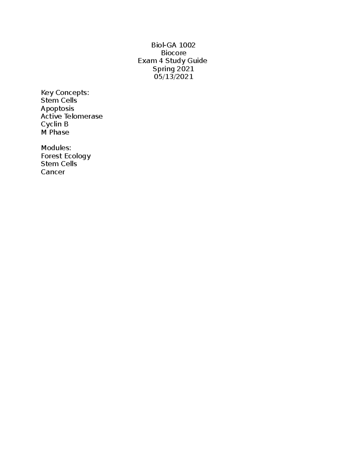 Exam 4 Study Guide - Practice material for Molecular and Cell Biology ...