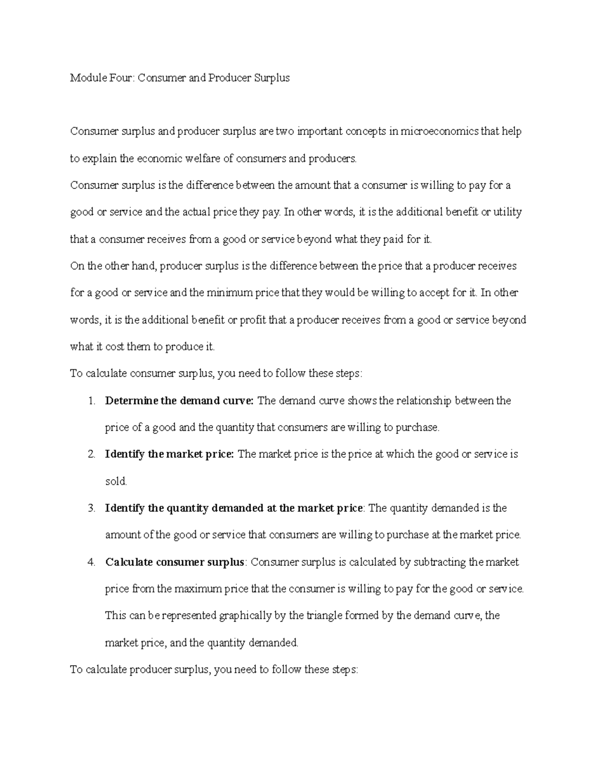 Module FourConsumer and Producer Surplus Module Four Consumer and