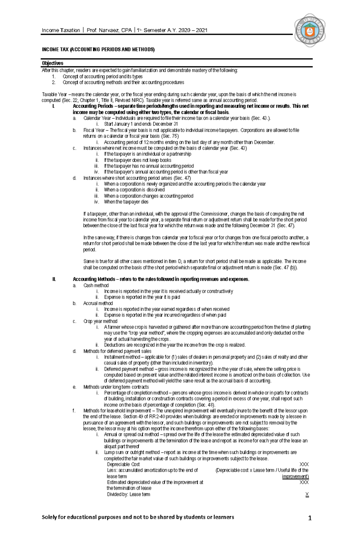 3 Accounting Periods AND Methods - INCOME TAX (ACCOUNTING PERIODS AND ...