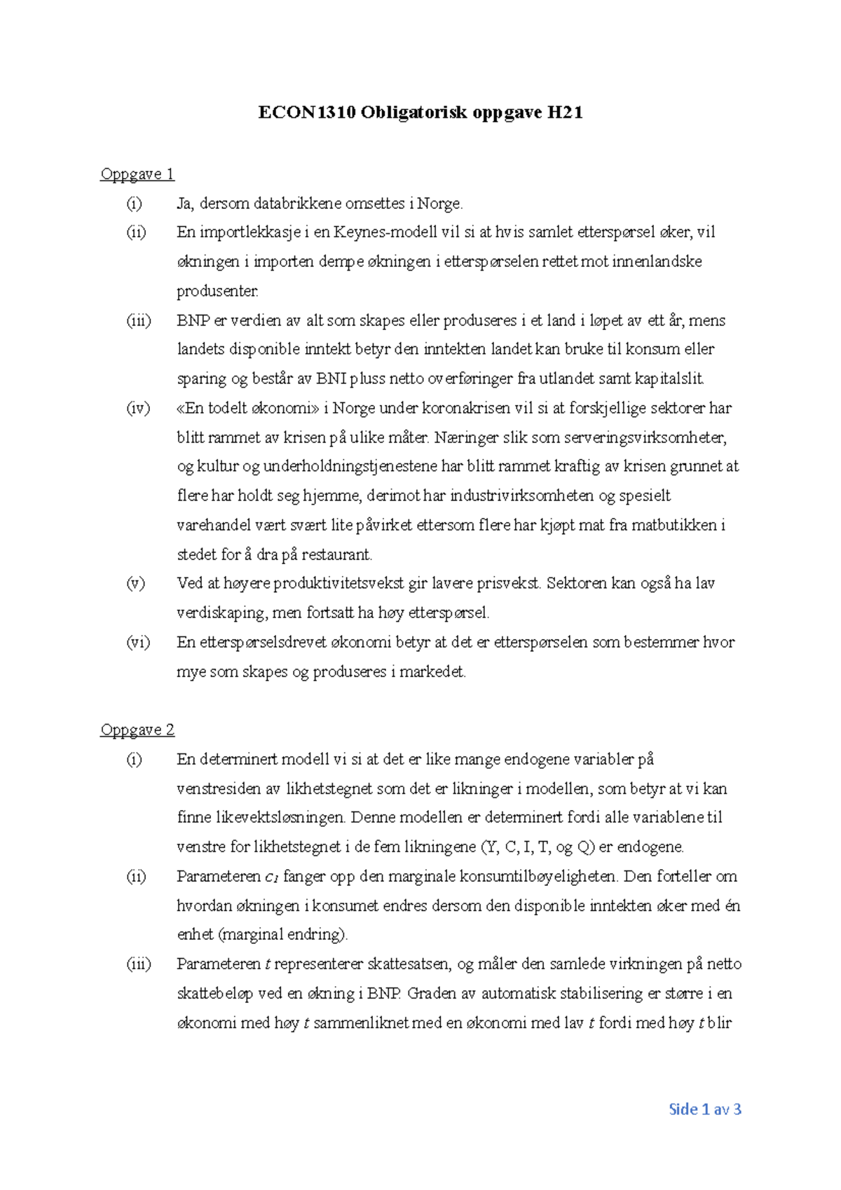 ECON1310 Godkjent Obligatorisk Oppgave H21 - ECON1310 Obligatorisk ...