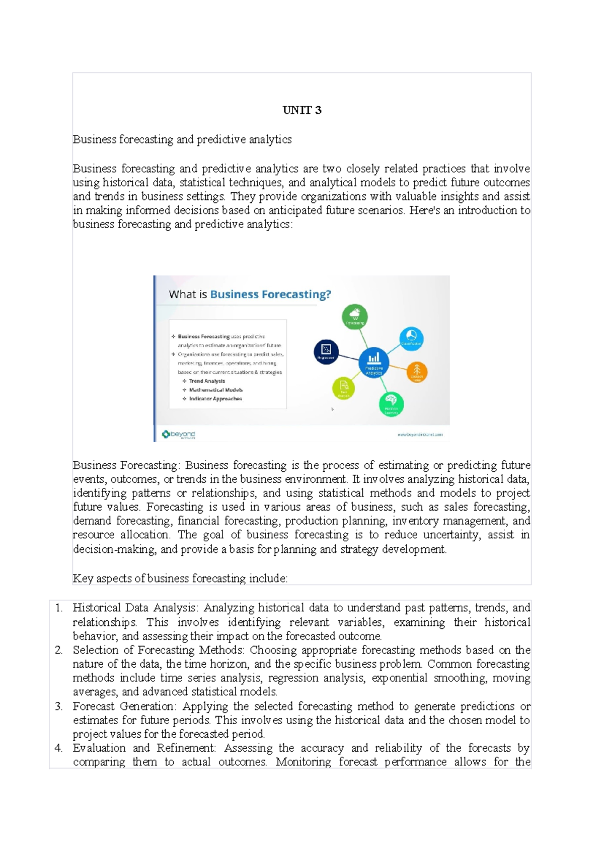 UNIT 3 - BUSINESS ANALYTICS - UNIT 3 Business forecasting and ...