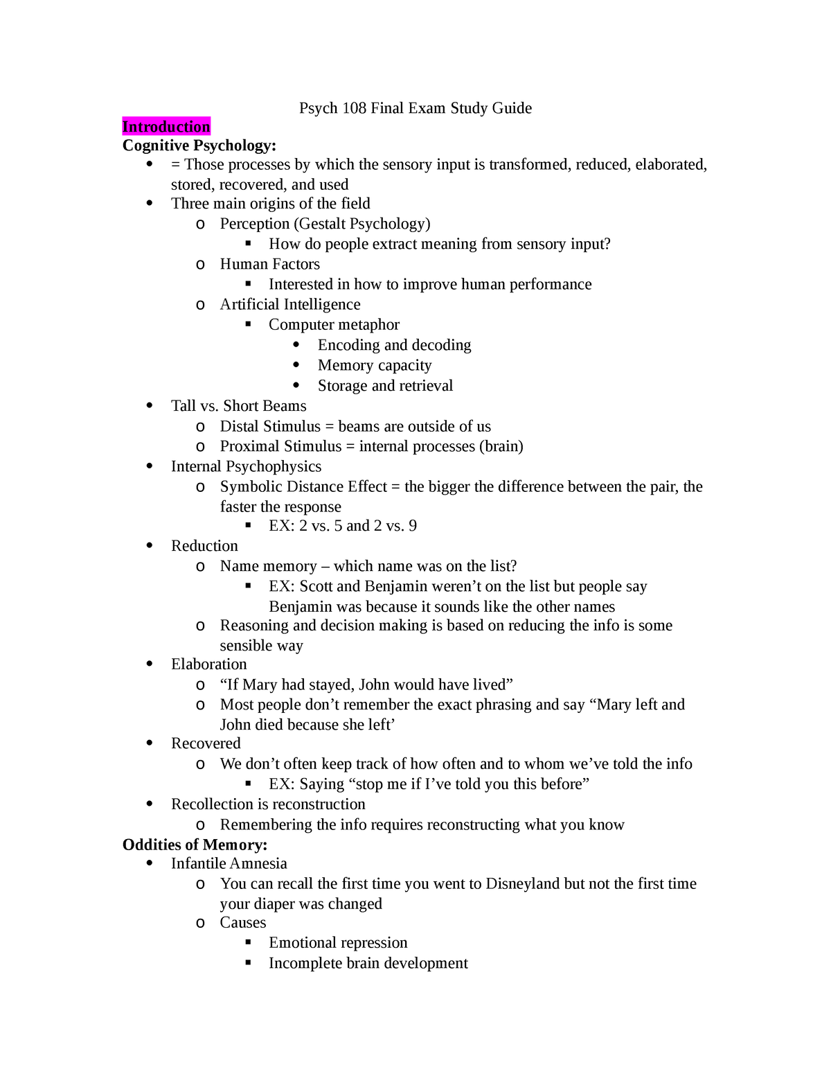 Psych 108 Final Exam Study Guide - Psych 108 Final Exam Study Guide ...