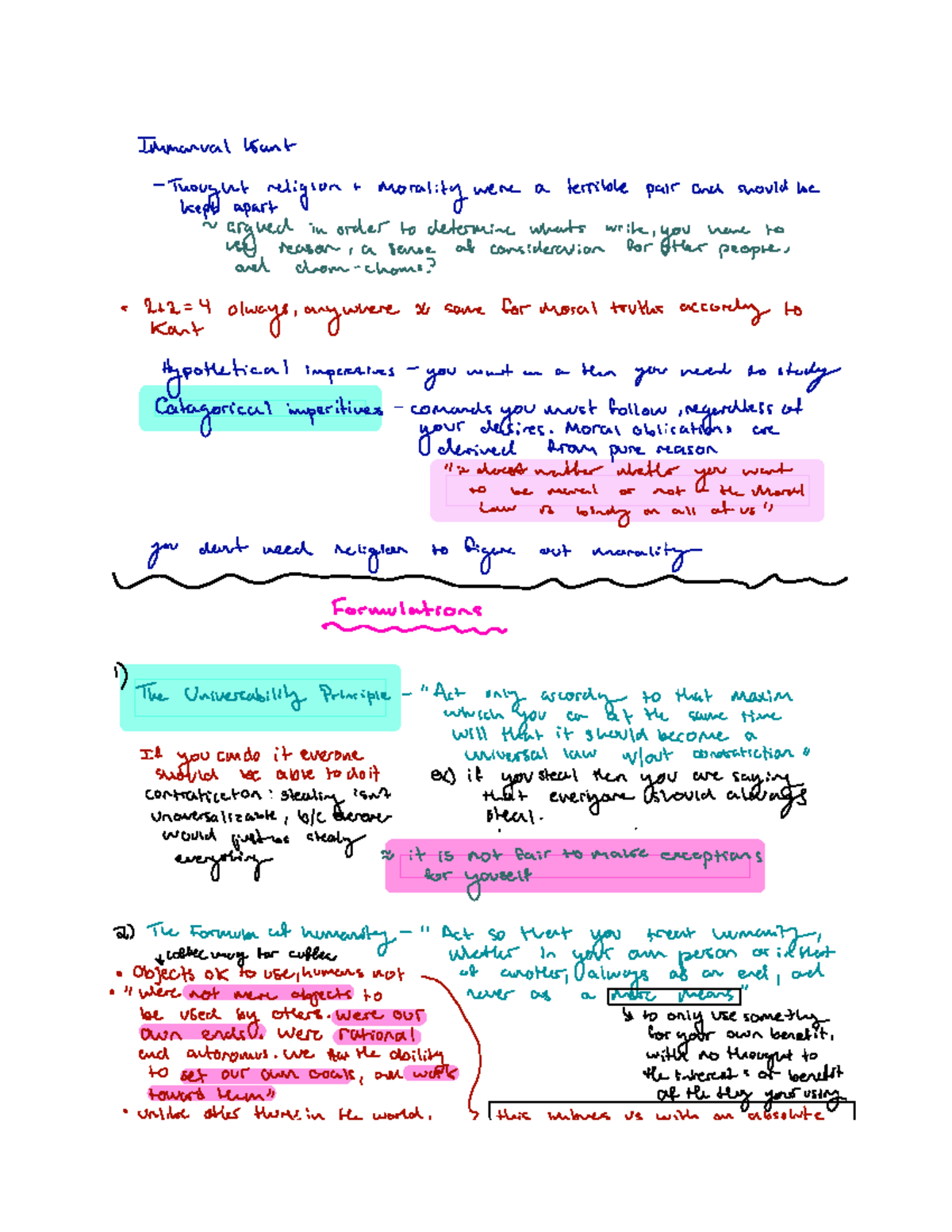 Kant Crash Course Video notes Immanual Want Thought religion Morality