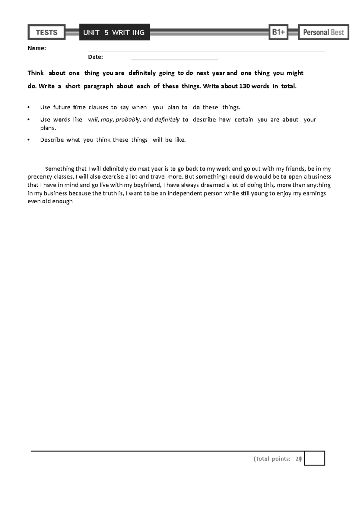 English - tarea para entregar - Name: - Studocu