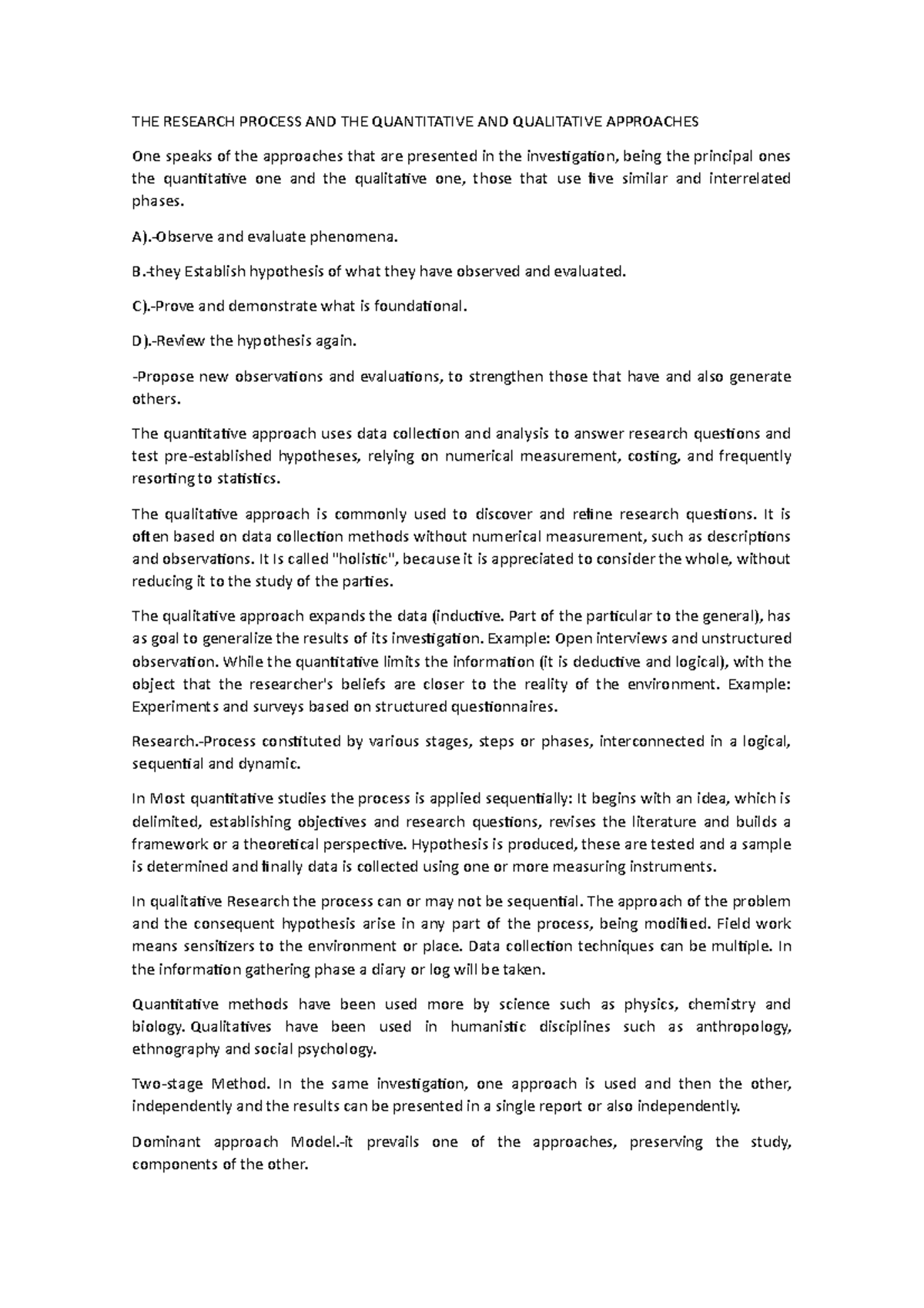 THE Research Process AND THE Quantitative AND Qualitative Approaches ...