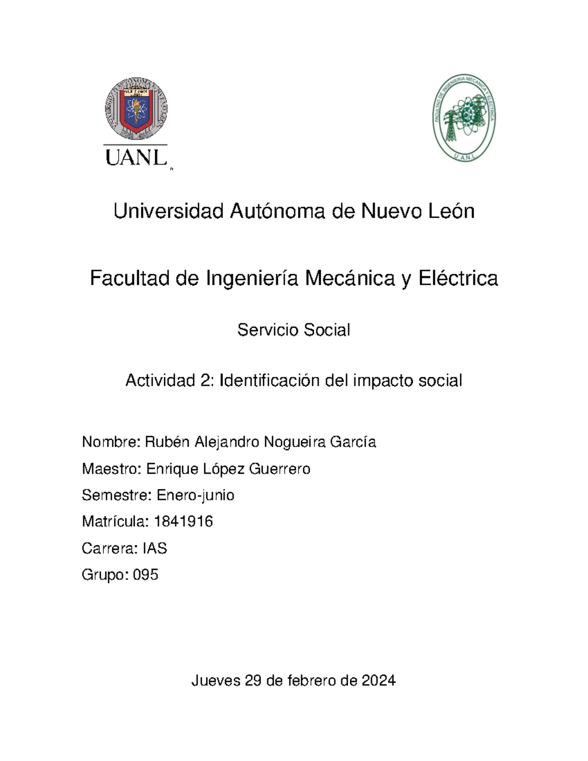 Actividad 2 servicio social - Universidad Autónoma de Nuevo León ...