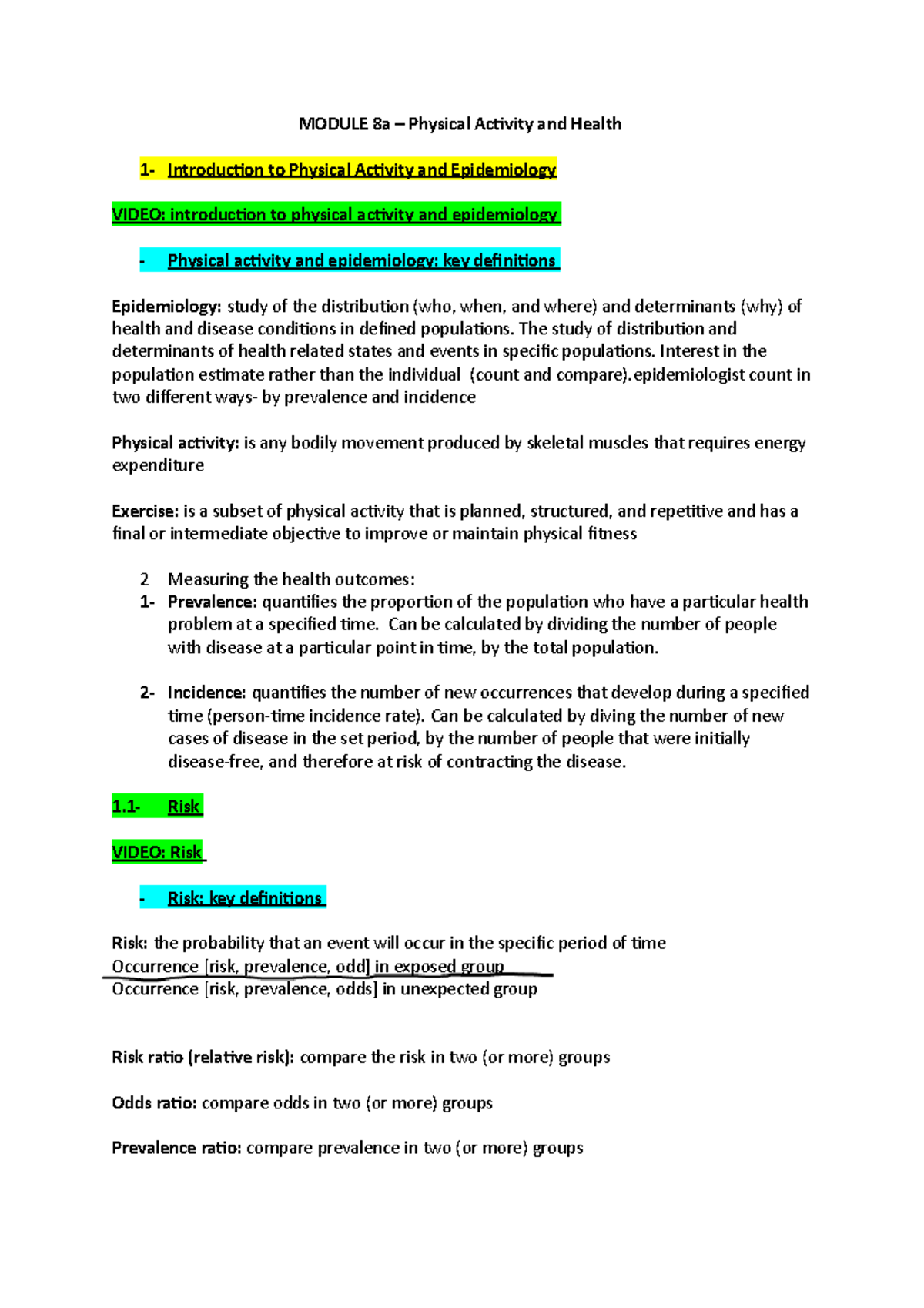 Module 8a - MODULE 8a – Physical Activity and Health 1- Introduction to ...