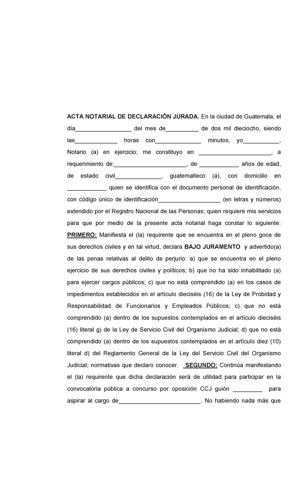 Modelo Declaracion Jurada Notarial 2079