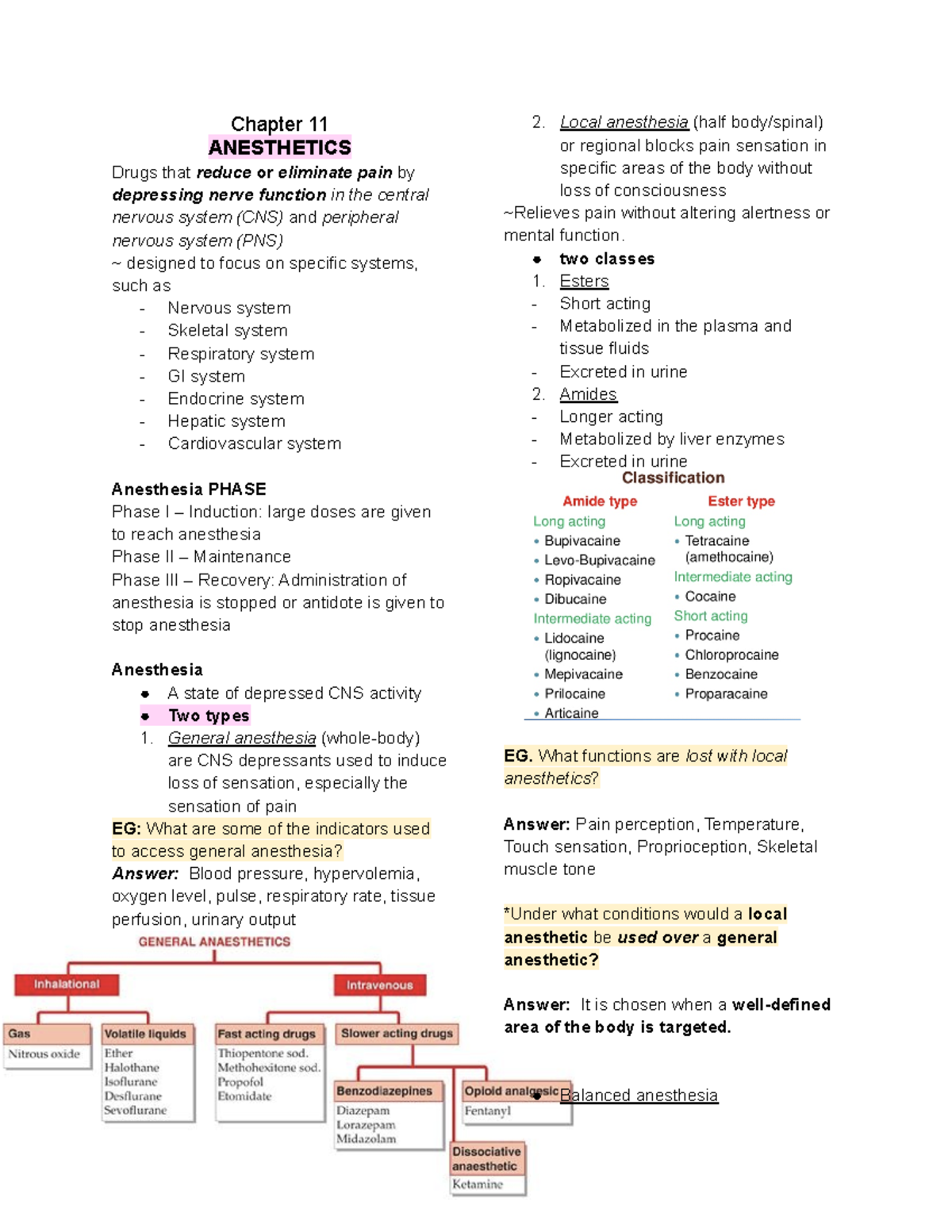 4.General And Local Anesthetics - Chapter 11 ANESTHETICS Drugs That ...