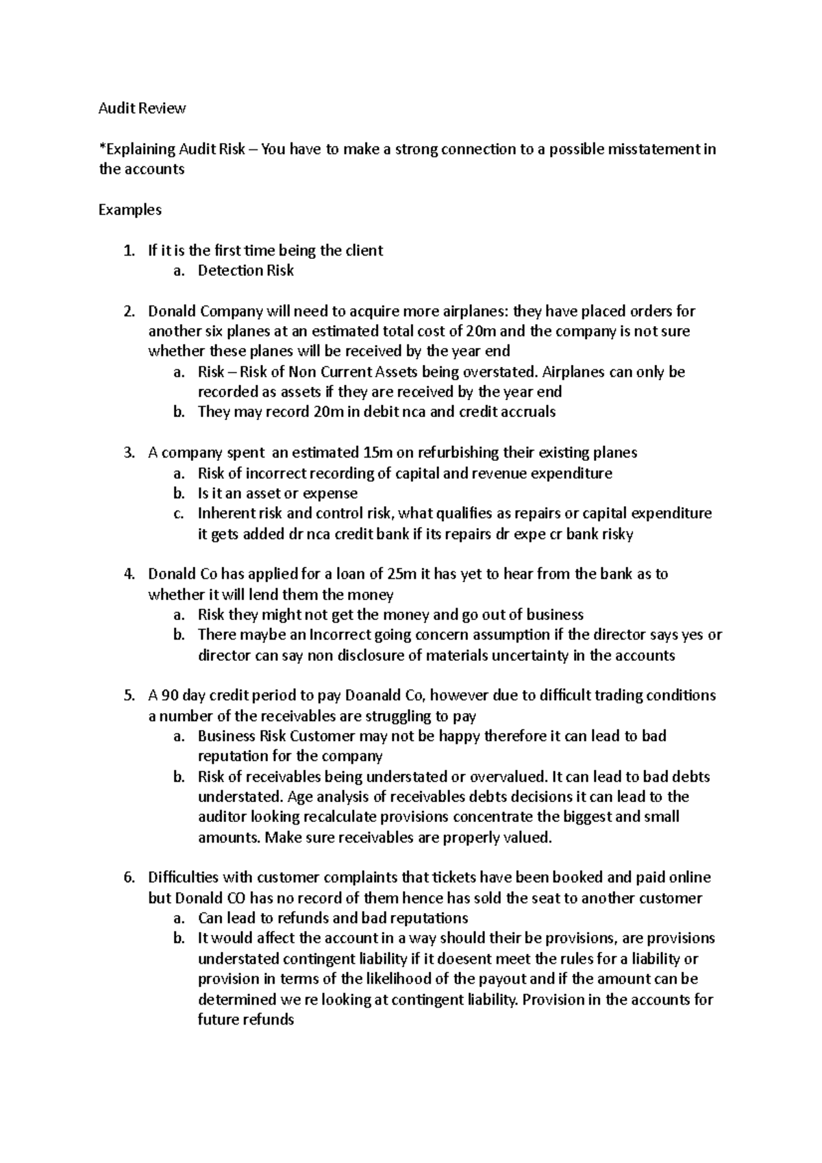Audit Review for exam - Audit Review *Explaining Audit Risk – You have ...