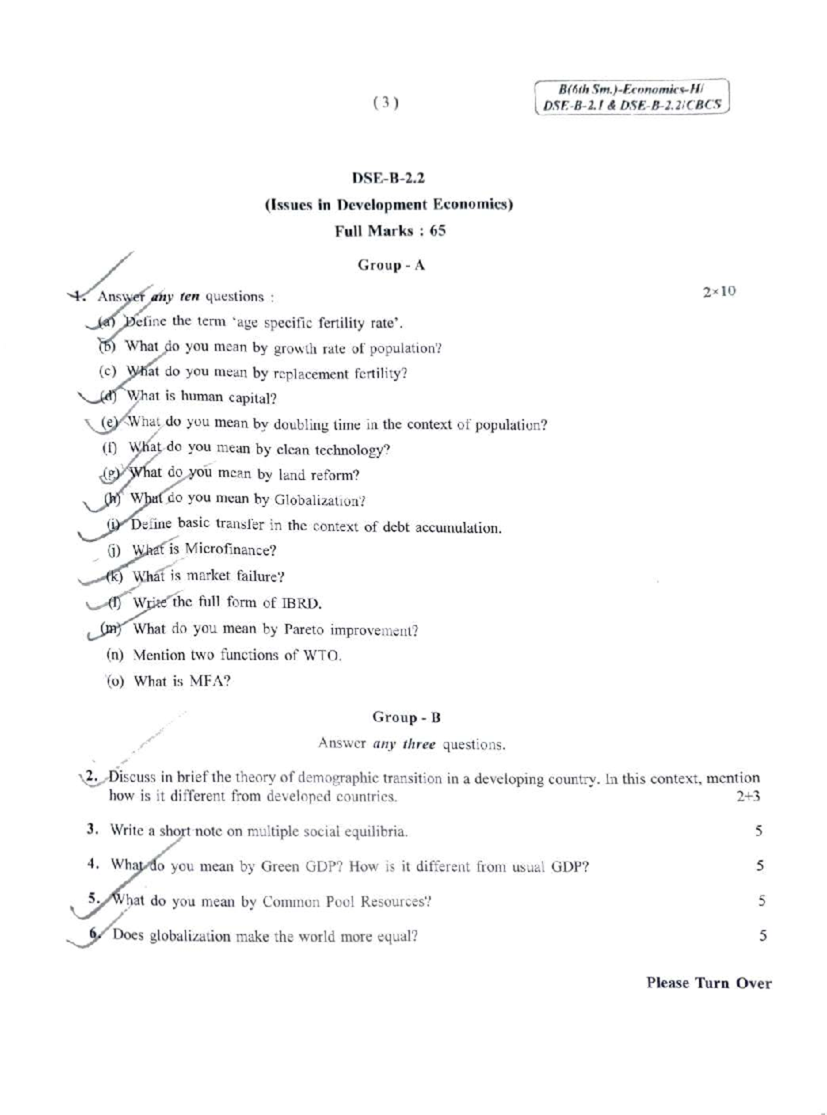 DSE-B-2 - Question paper of issues in development economics of Calcutta ...