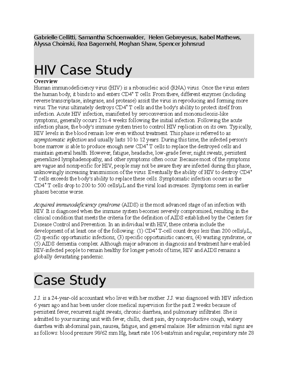 hiv hesi case study answers