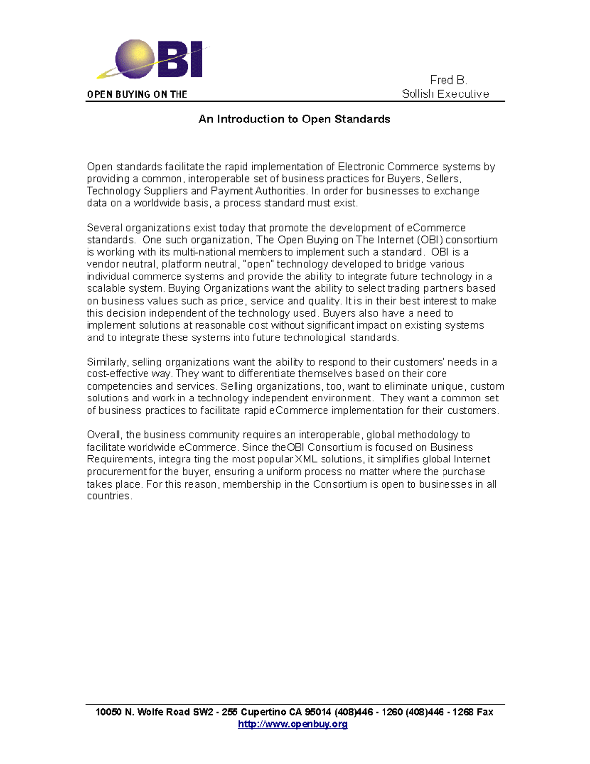 Open Buying On The Fred B. Sollish Executive Director OPEN