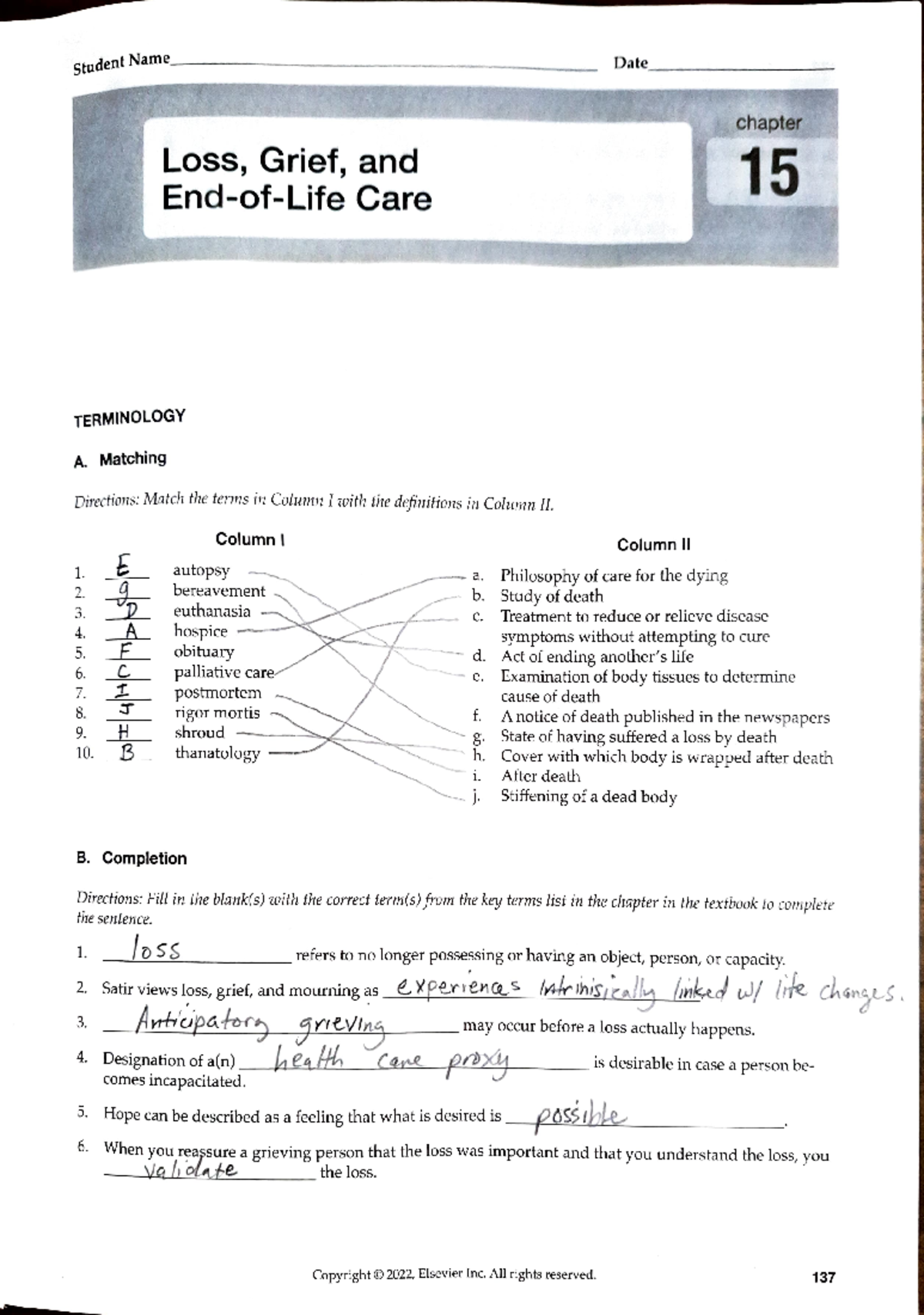 Ch15 Study Guide Fundamental of nursing 6th Williams - Student Name ...