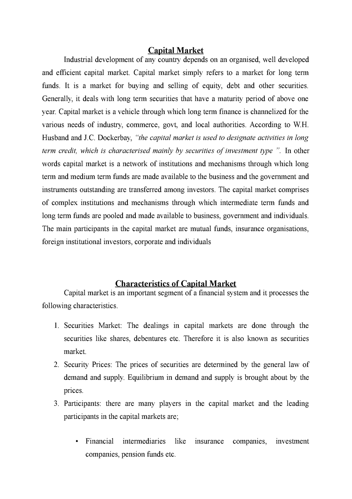 essay about capital market