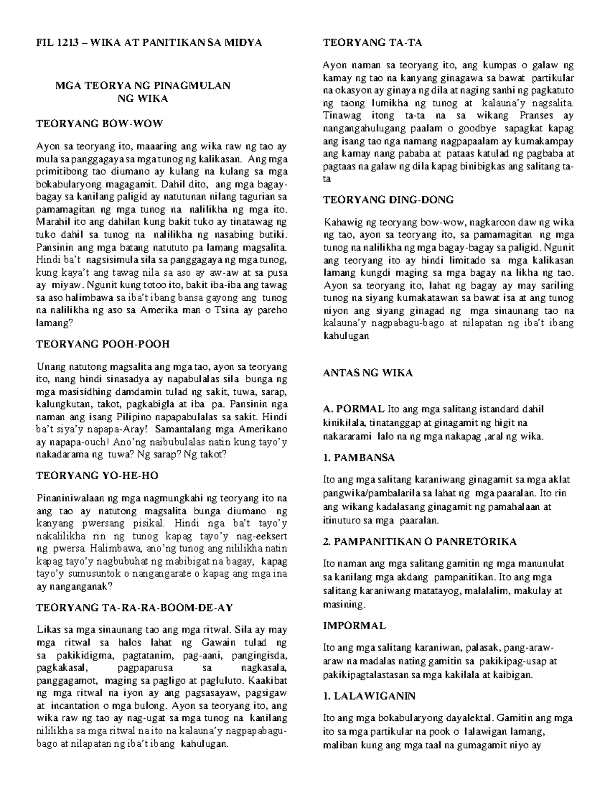 FIL 1213 - Reviewer Midterms - FIL 1213 – WIKA AT PANITIKAN SA MIDYA ...
