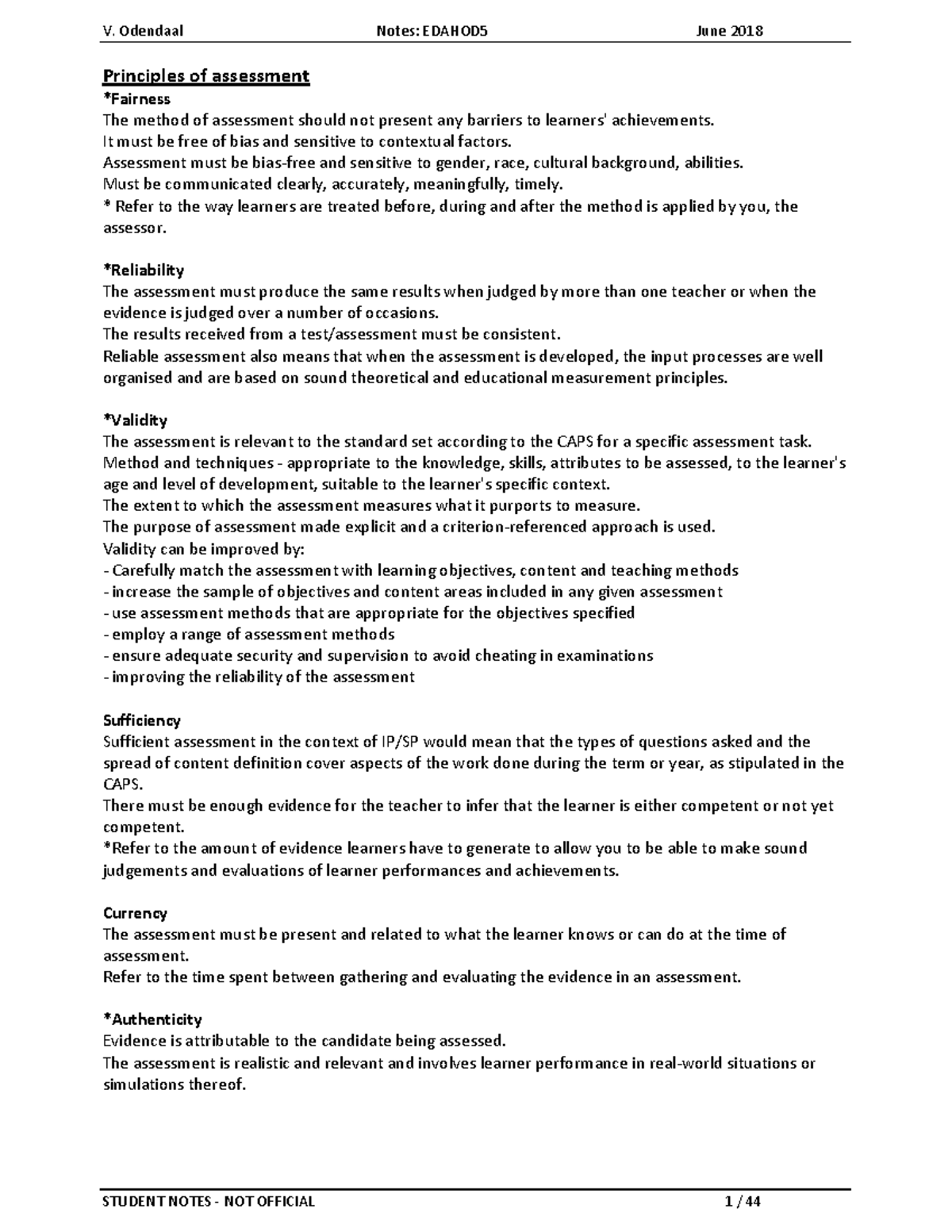 EDAsummary June 2018 1 - Summary notes - Principles of assessment ...