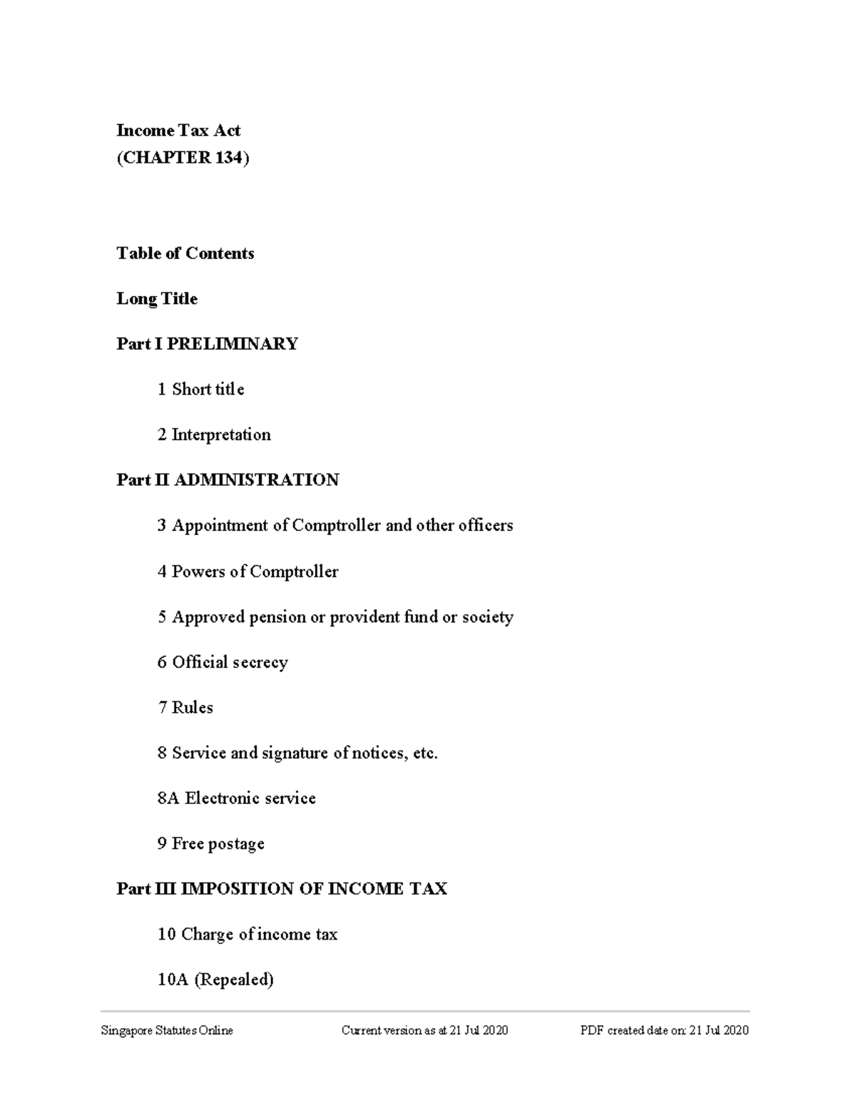 Tax Act Part1 Singapore Statutes Online Current version as at