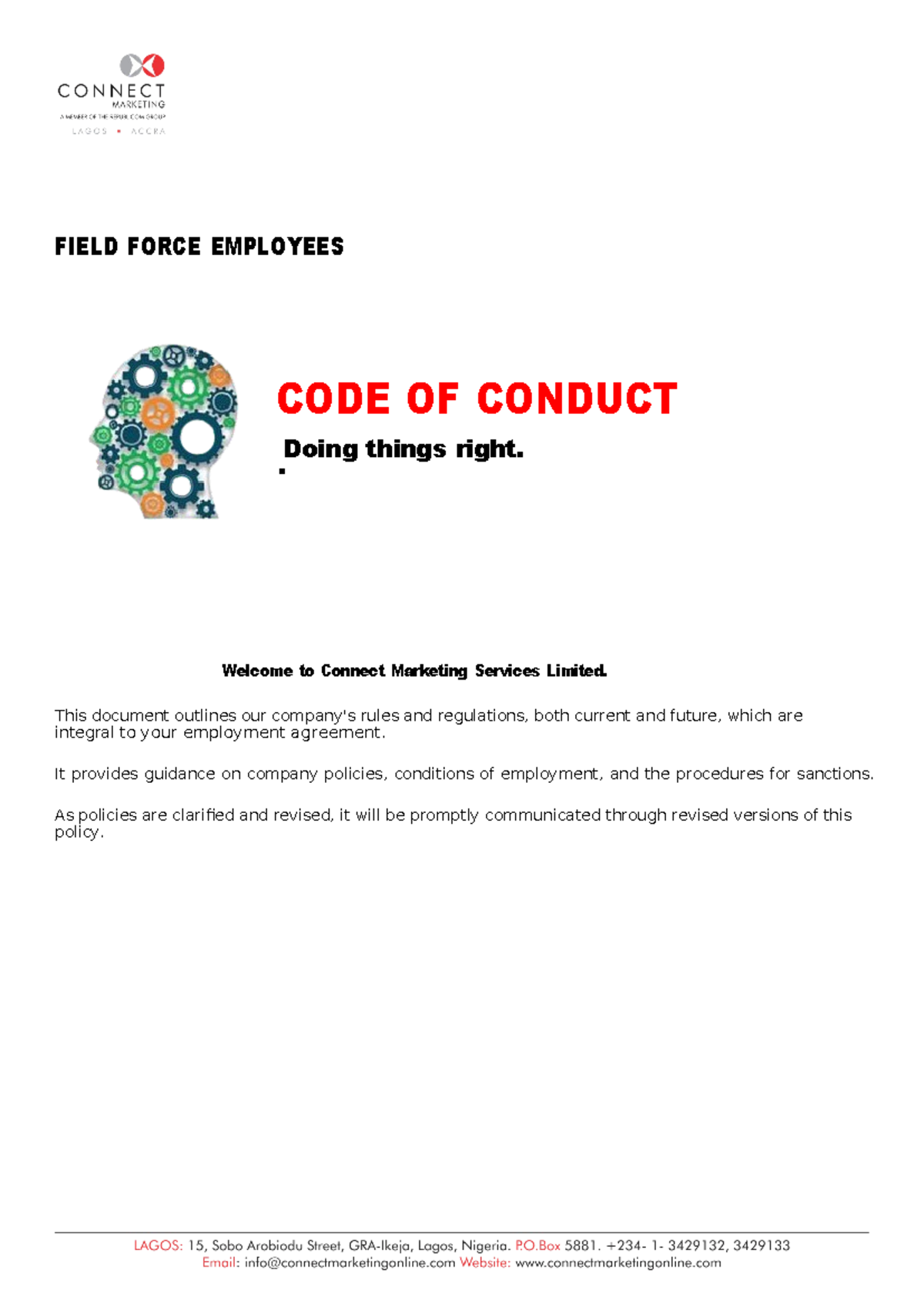 Code of Conduct Project Staff FIELD FORCE EMPLOYEES CODE OF CONDUCT