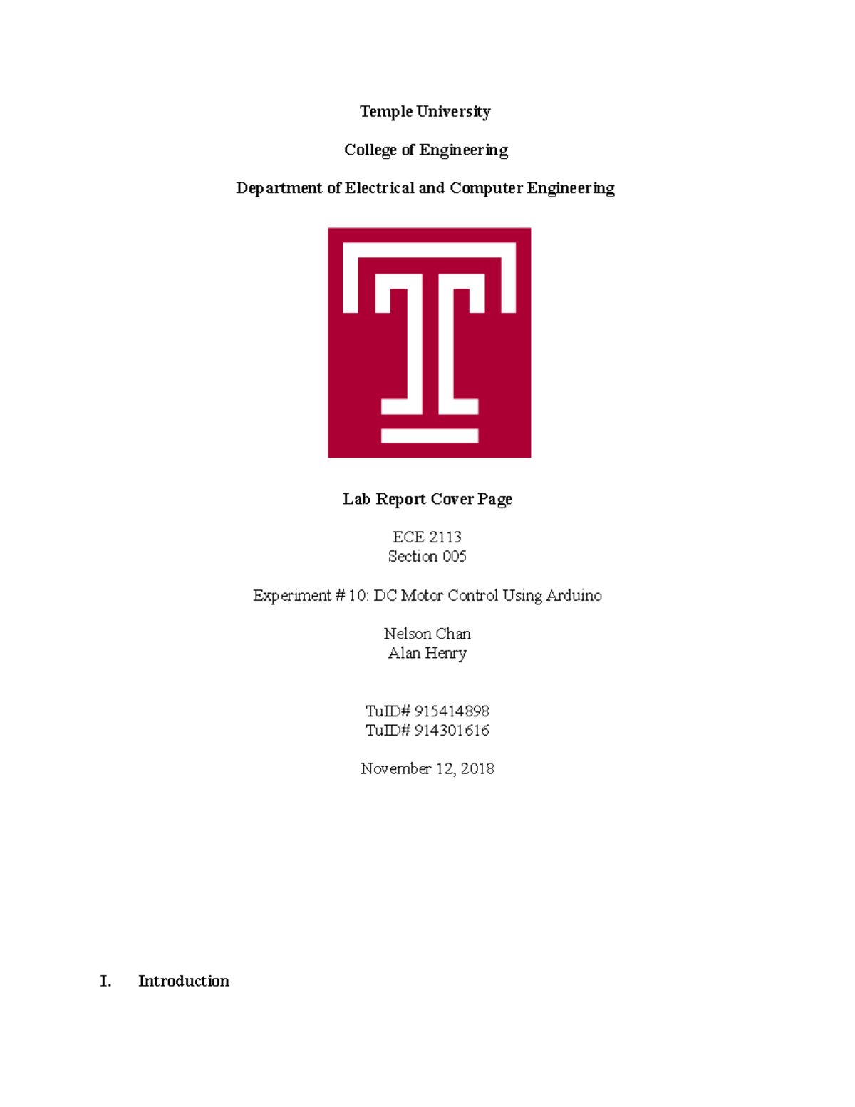 ECE lab10 DC Motor Control Using Arduino - Temple University College of ...