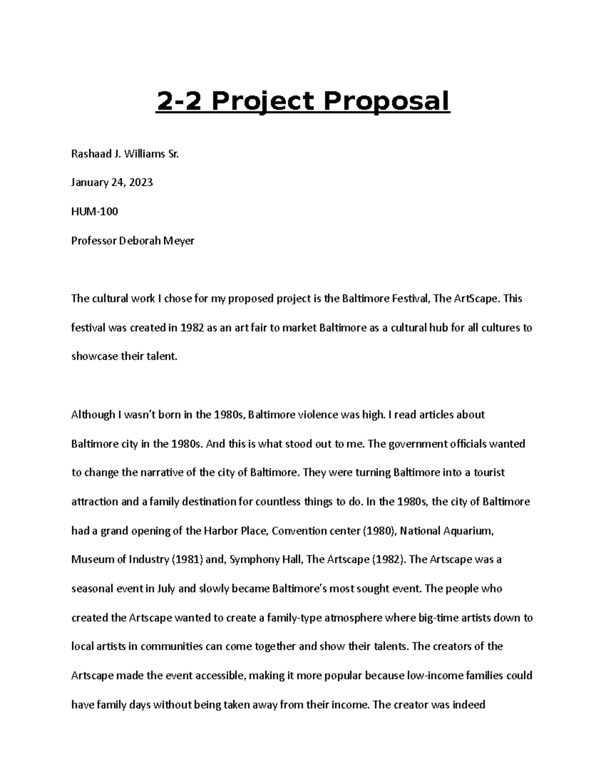 2-2 Proposed Project (HUM) - 2-2 Project Proposal Rashaad J. Williams ...