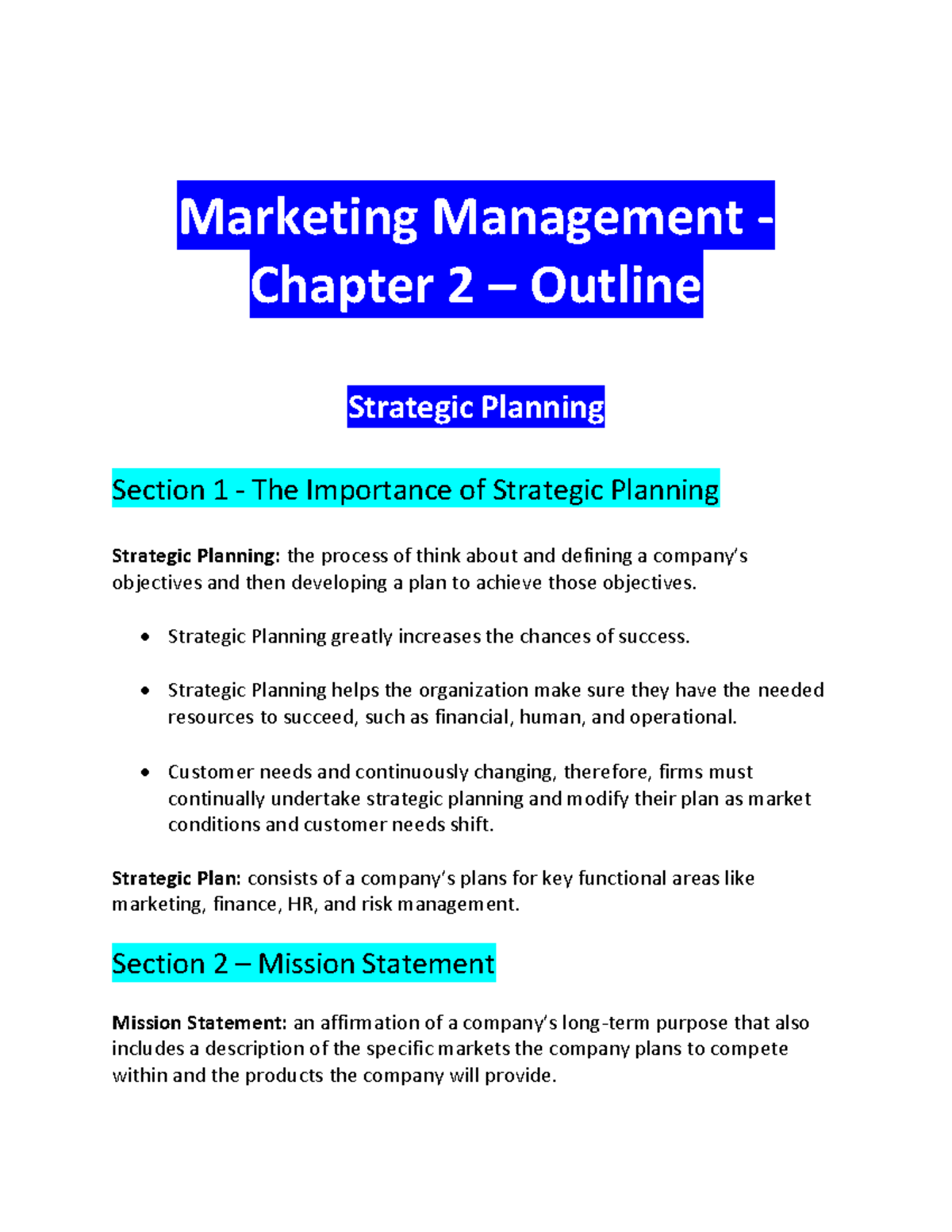 Marketing Management - Chapter 2 - OUTLINE - Marketing Management ...