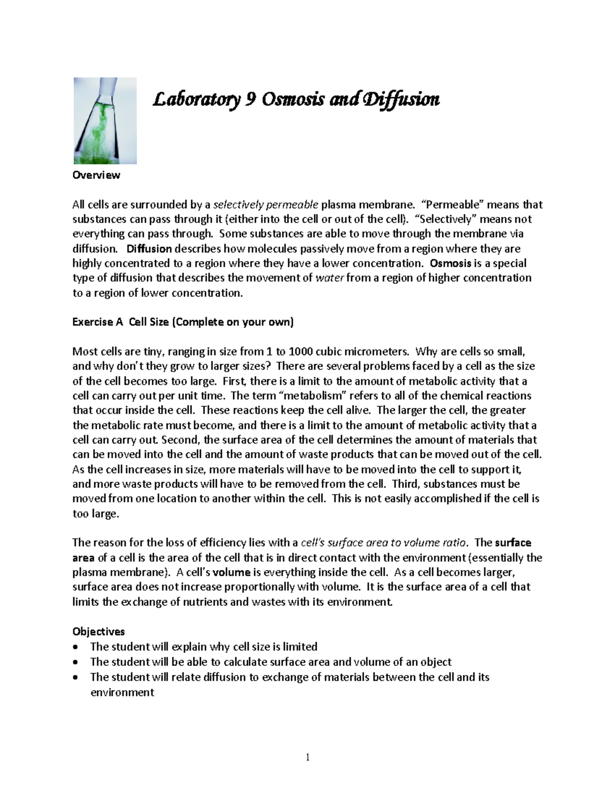 BIO 101 Lab 9 - Bio Lab work - Overview All cells are surrounded by a ...