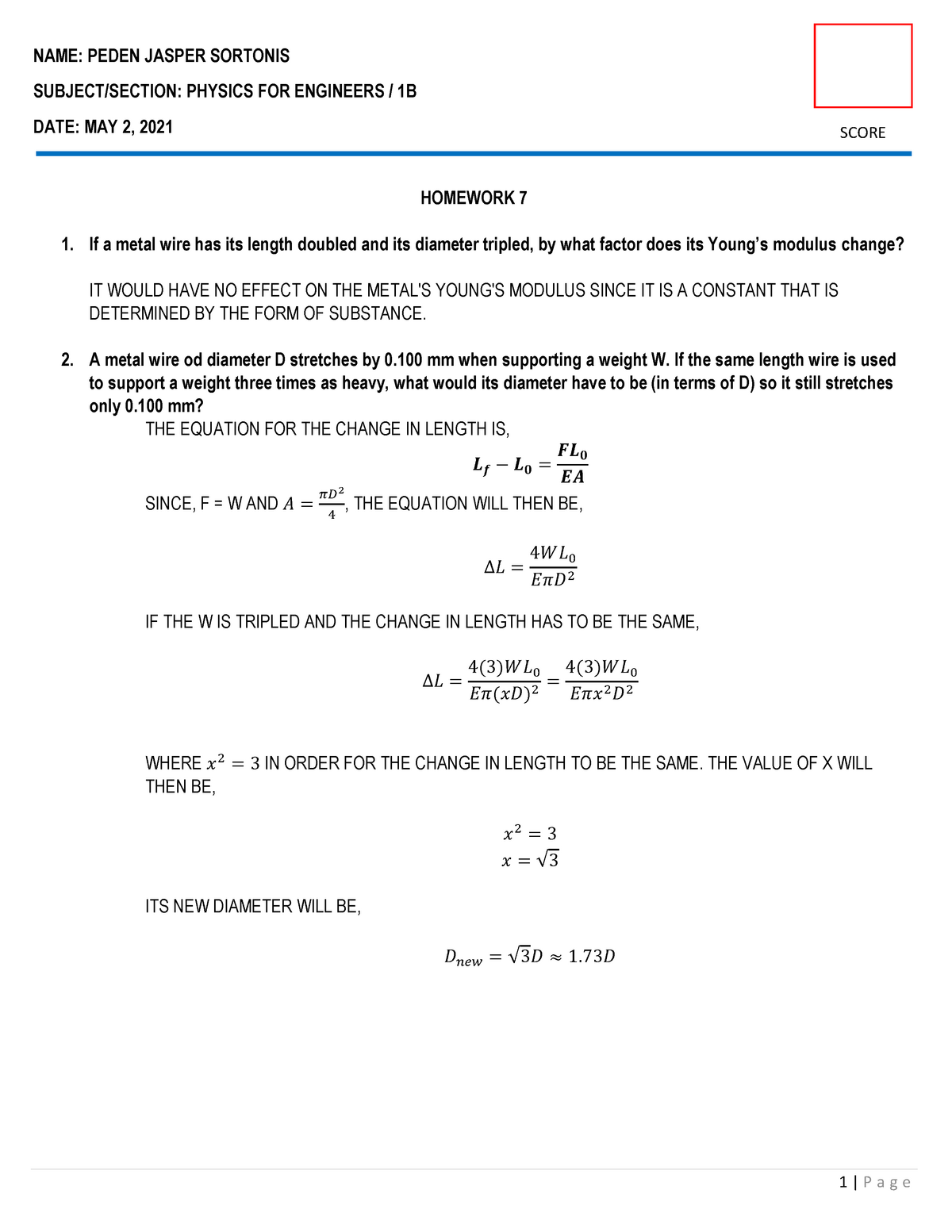 PHYSICS Homework 7 - College Physics 1 - PangSU - Studocu