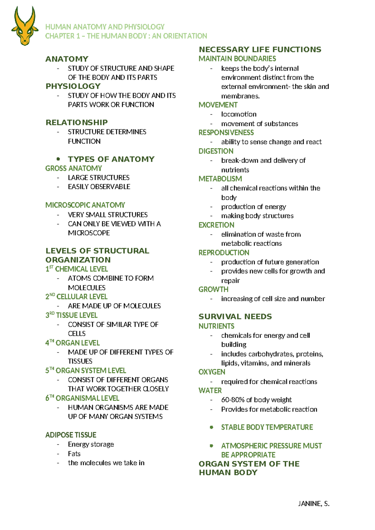 Anaphy - CHAP 1 - HUMAN ANATOMY AND PHYSIOLOGY CHAPTER 1 – THE HUMAN ...