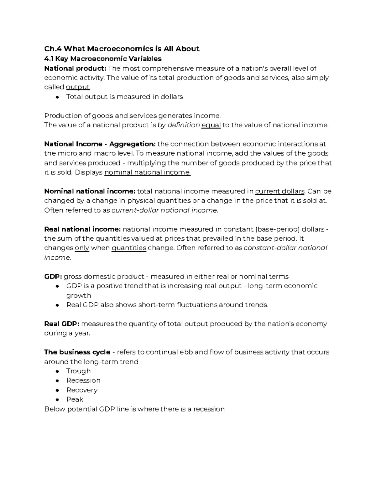 ECON 203 Notes - Ch What Macroeconomics is All About 4 Key ...