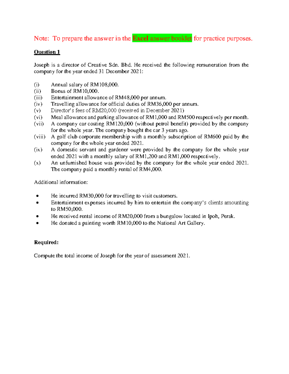 L4.3 Additional Question - Note: To Prepare The Answer In The Excel 