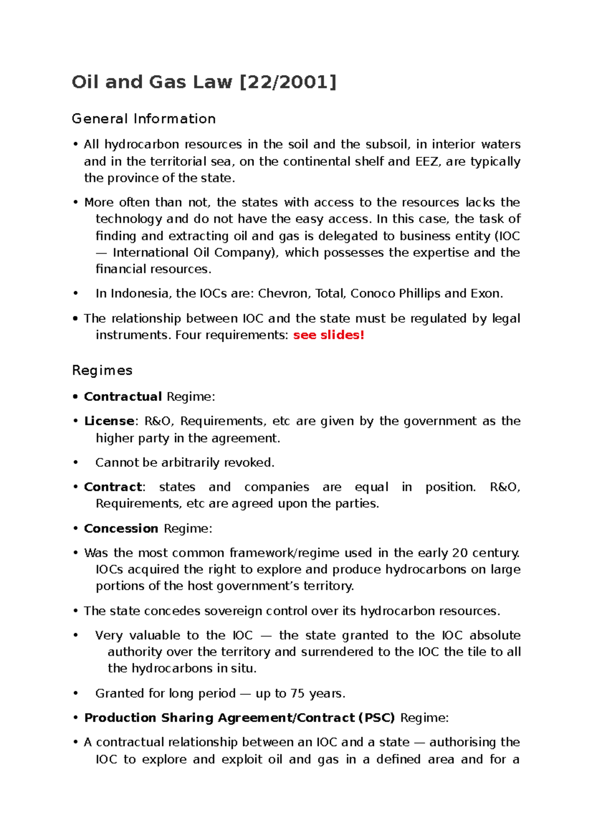 Oil And Gas Law Lecture Notes Oil And Gas Law General Information