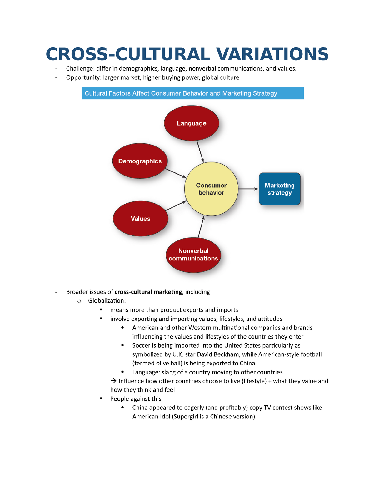 Chap 2 Cross-Cultural Variations - Cross-Cultural Variations - Challenge:  Differ In Demographics, - Studocu