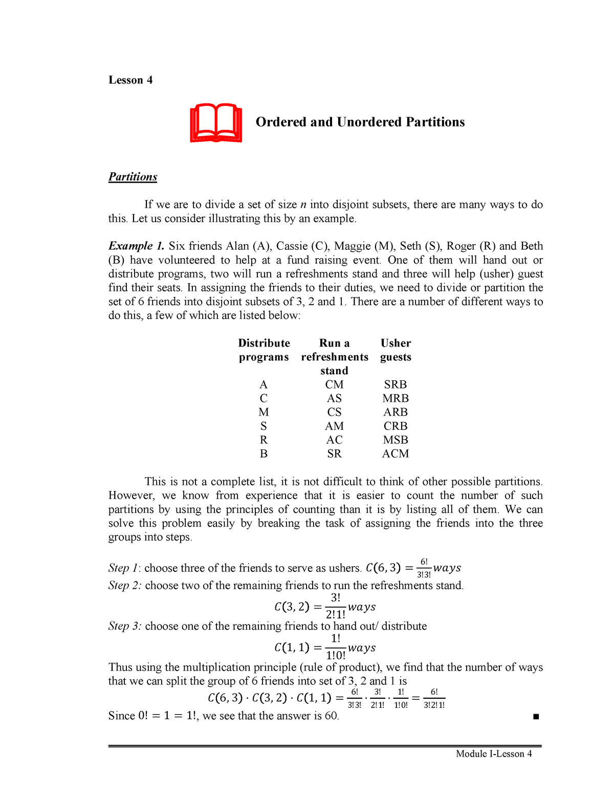 Ordered And Unordered Partitions - Module I-Lesson 4 Lesson 4 ...