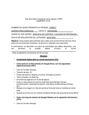 GRS-F-07 Formato Evaluación Ofimatica (2) (1) - Tipo de prueba: Evaluación  para ingreso a FINO - Studocu