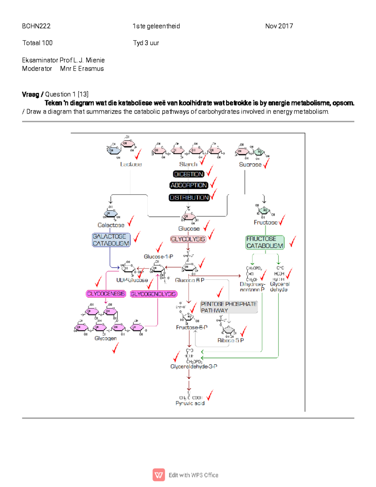 Biochemistry p2 - Previous exam paper - BCHN 222 1 stegeleentheid Nov ...