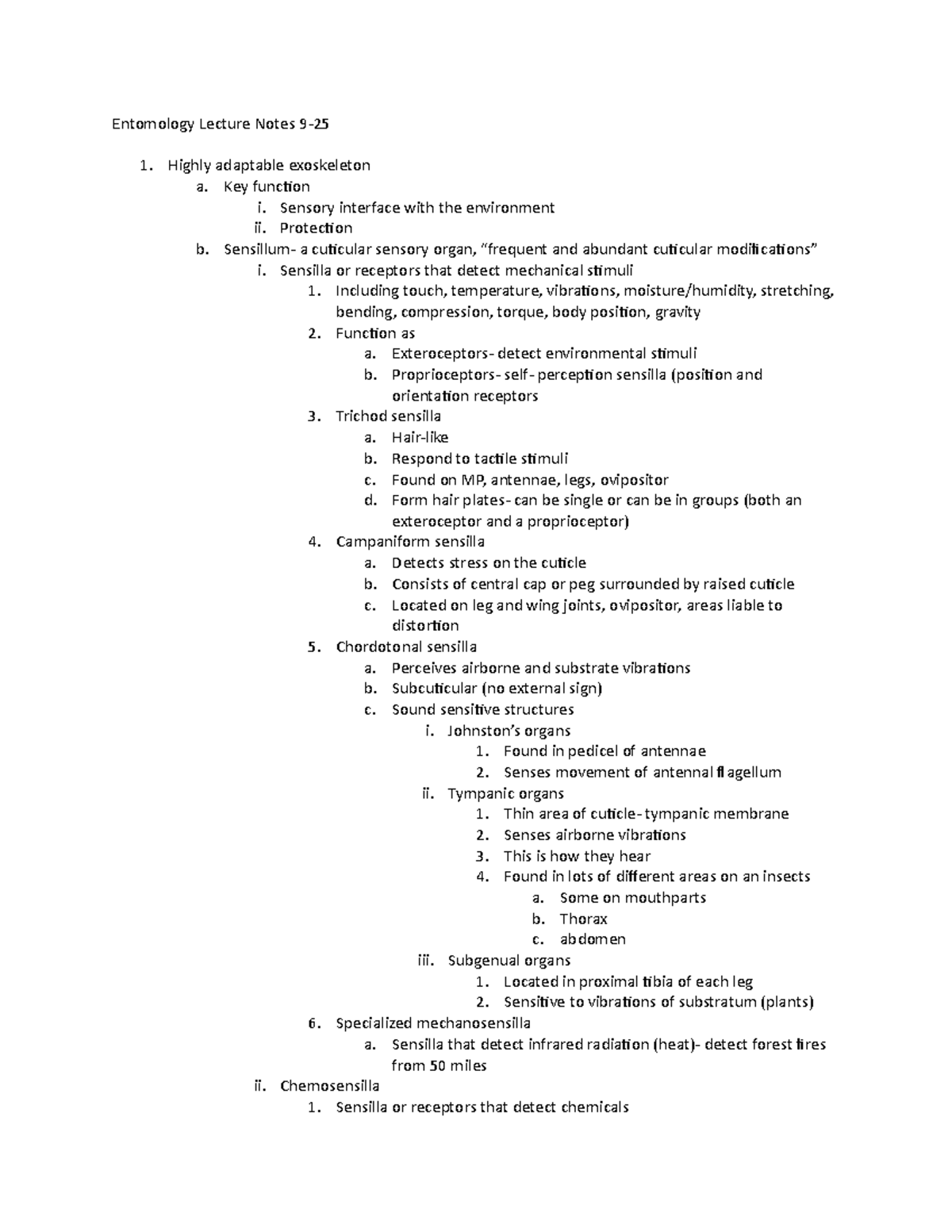 Entomology Lecture Notes 9-25 - Highly adaptable exoskeleton a. Key ...