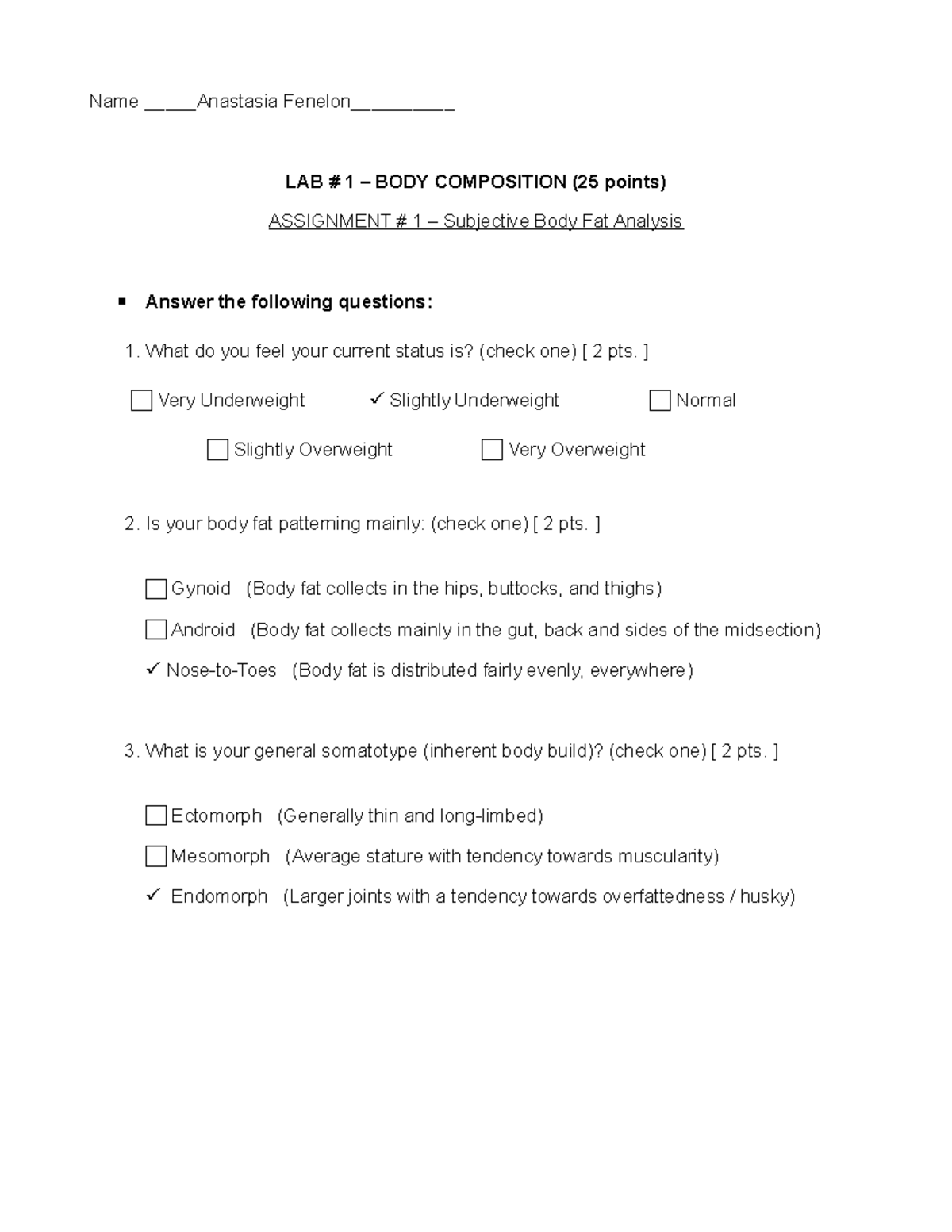 Fenelon Lab 1 online Name Anastasia Fenelon_____ LAB 1 BODY