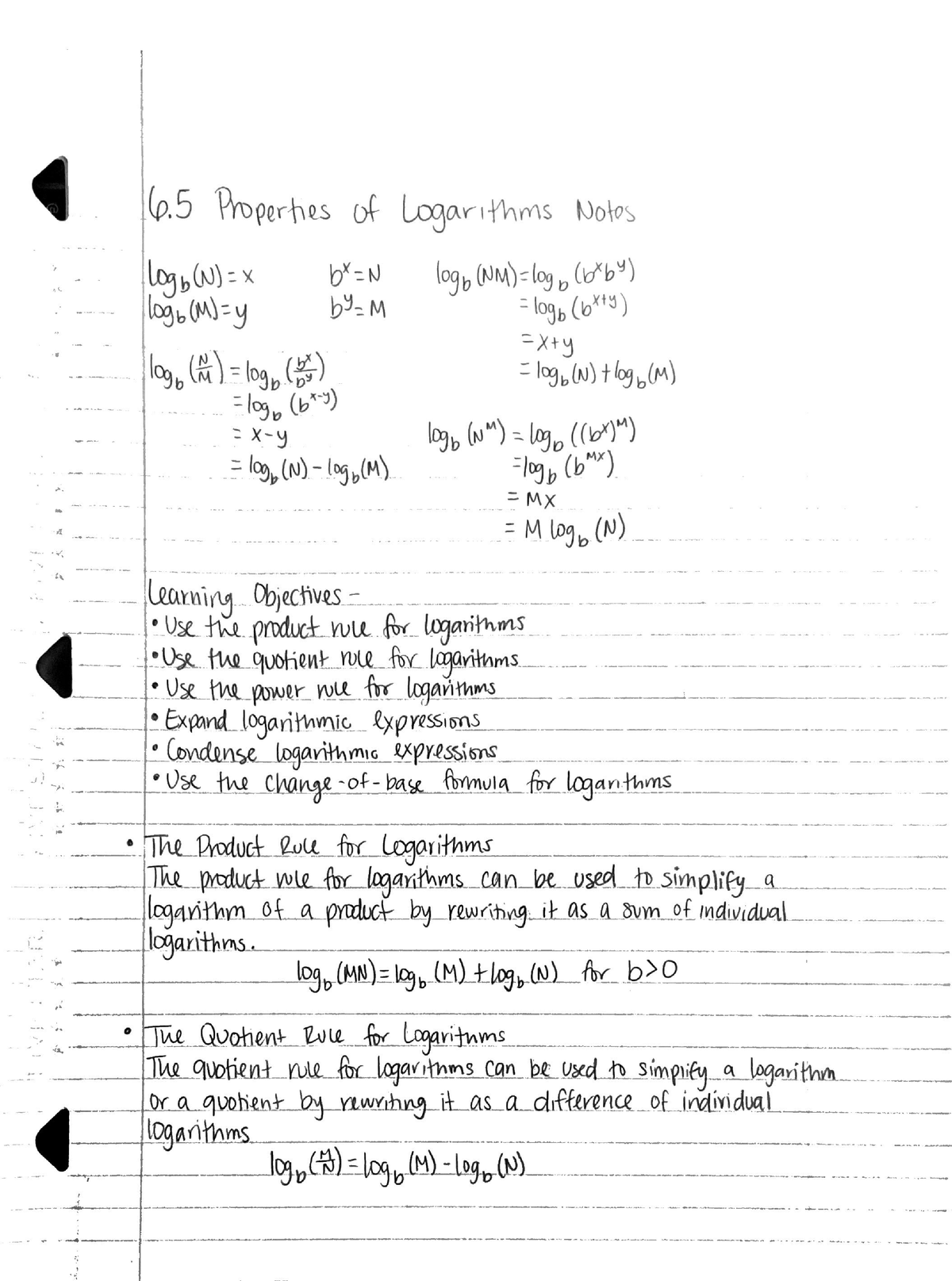 6.5 Properties Of Logarithms Notes - MATH 1314 - Studocu