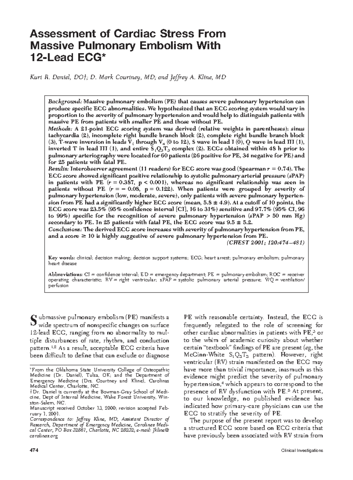 Escore de daniels - Score para TEP en electrocardiograma - Medicina ...