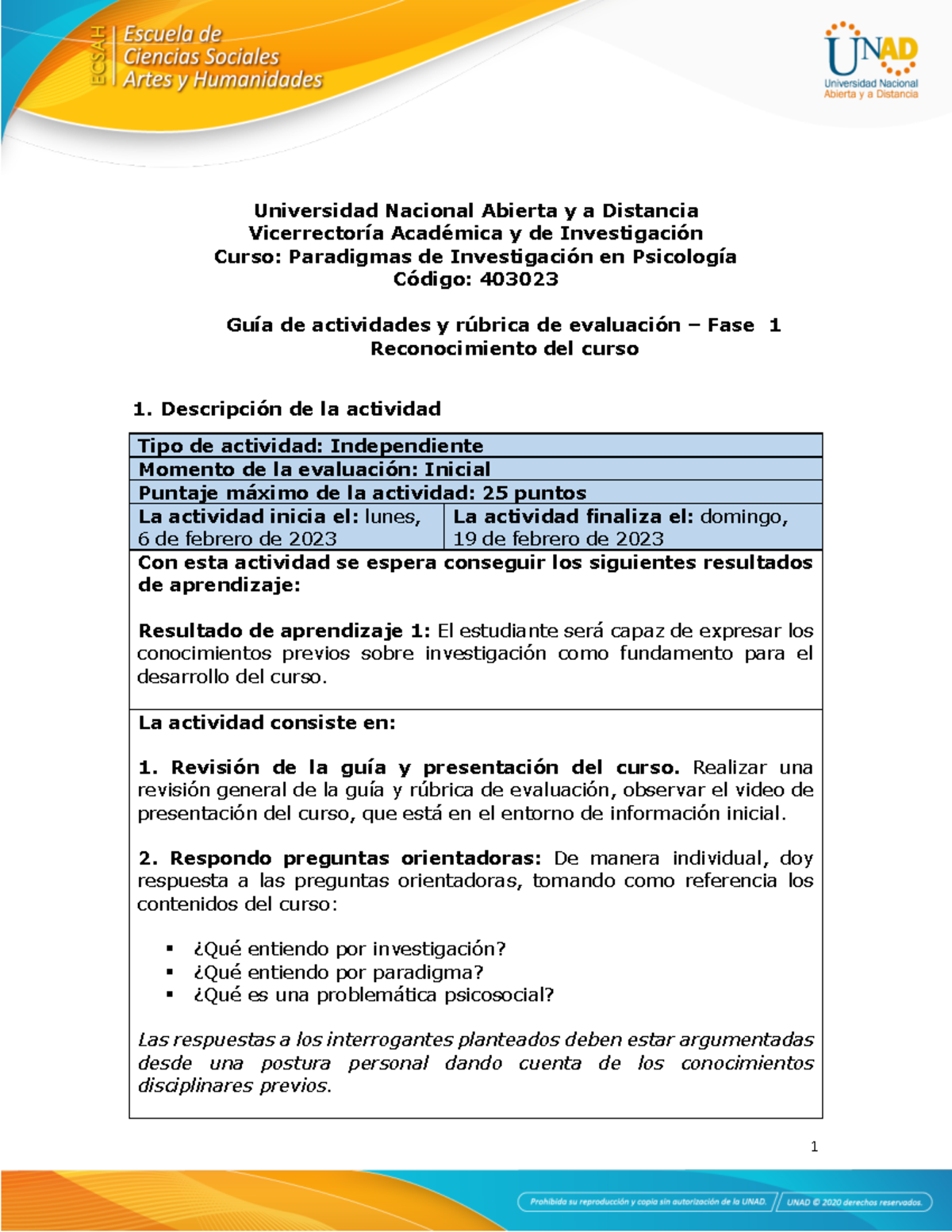 Guía De Actividades Y Rúbrica De Evaluación – Fase 1- Reconocimiento ...