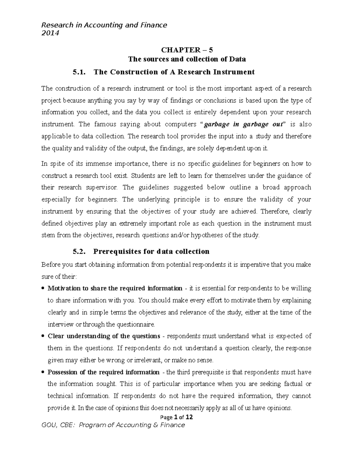 Chapter 5 UOG - 2014 CHAPTER – 5 The sources and collection of Data 5 ...