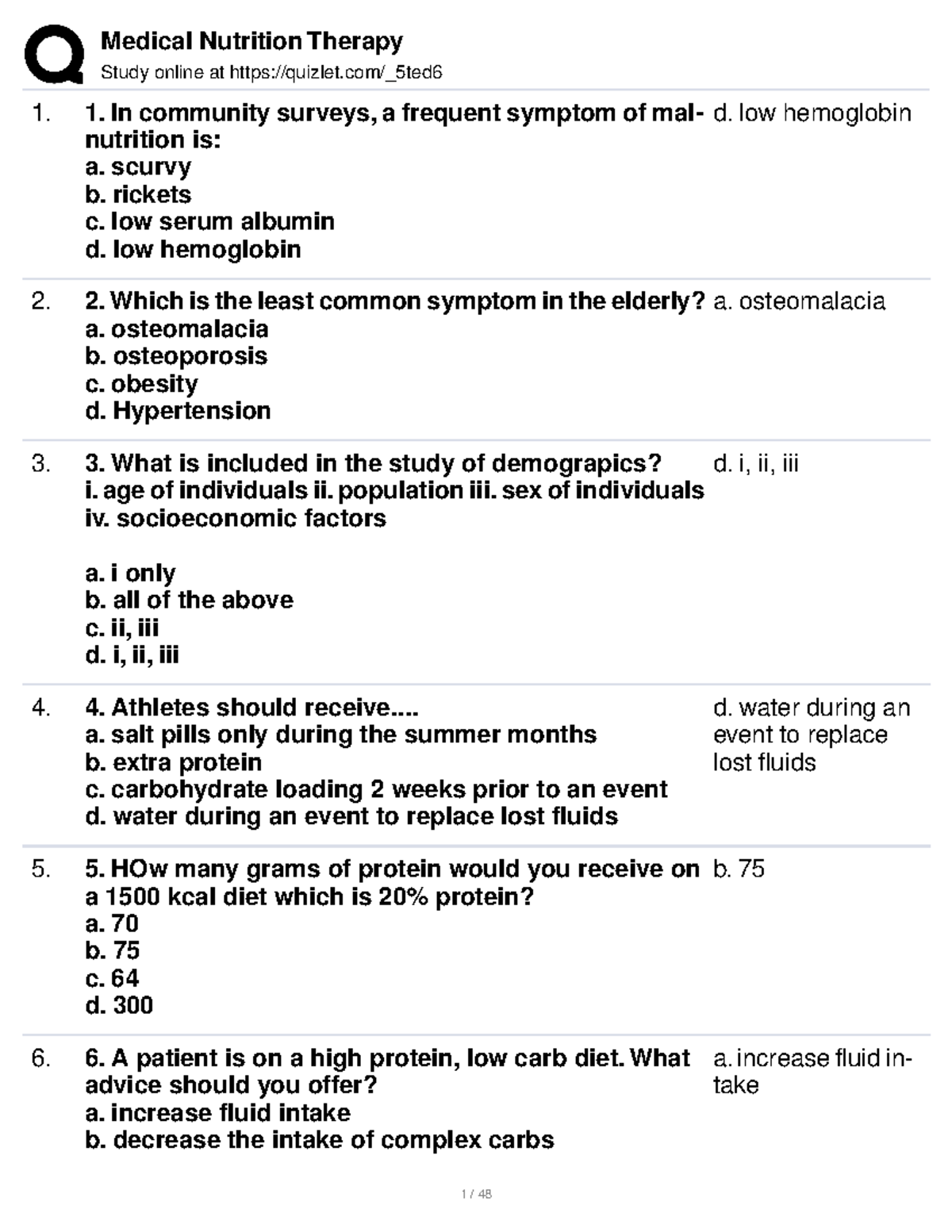Medical Nutrition Therapy 2 Study online at quizlet/_5ted In community surveys, a frequent