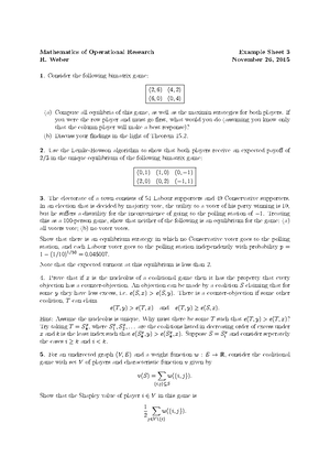 Mathematics of Operations Research 2015-2016 Example Sheet 2 ...