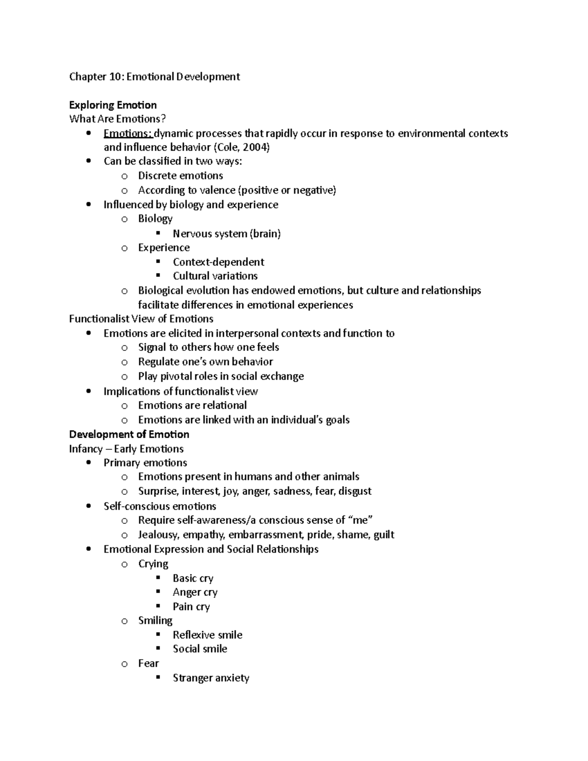 Chapter 10 Lecture 1 - Elizabeth Jean - Chapter 10: Emotional ...