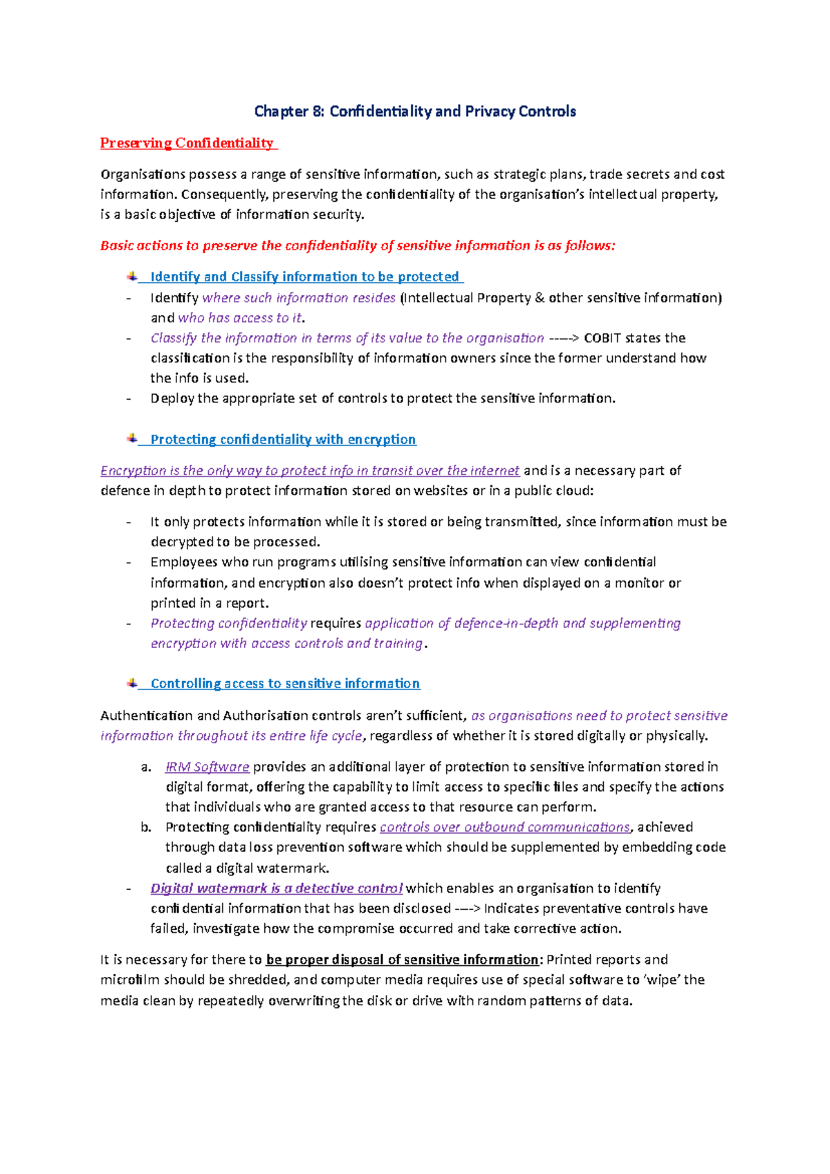Chapter 8 - Summary notes for week 8 - Chapter 8: Confidentiality and ...